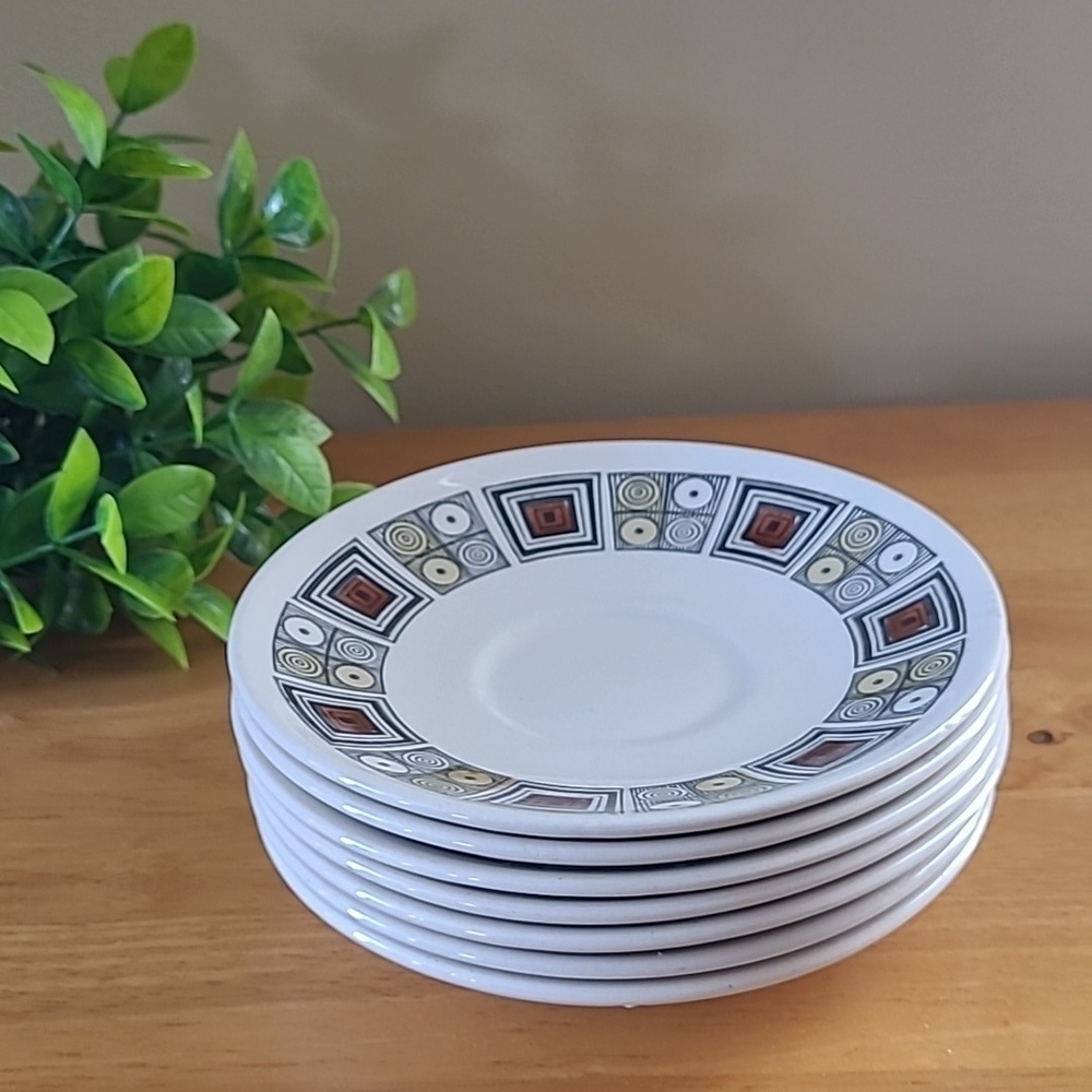 IRONSTONE BROADHURST England Set Of 7 Saucers Rushstone Pattern by Kathie Winkle